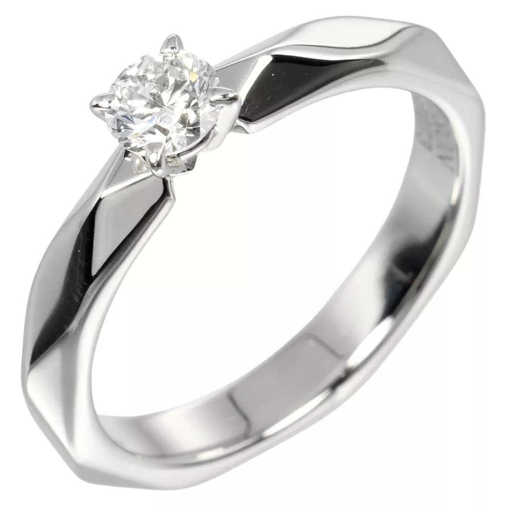 Boucheron Faceted Solitaire Ring 0.21ct Vvs1/E/Vg Pt950platinum/Diamond #3...